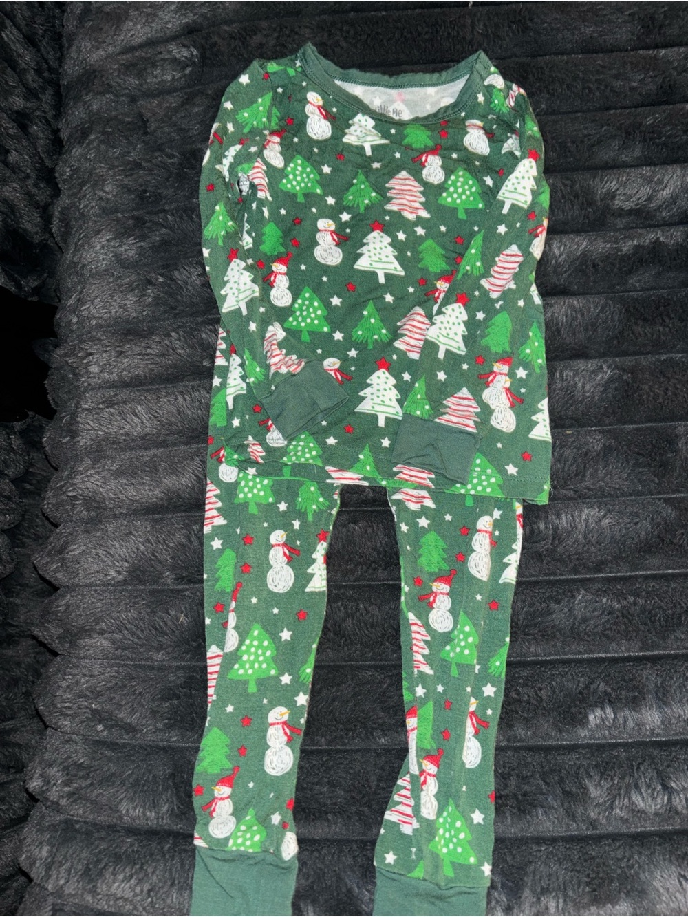 Little Me Green Holiday Tree & Snowman Pajama Set for Kids